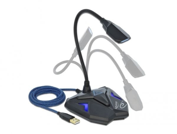 Delock Desktop USB Gaming Microphone with Gooseneck and Mute Button - Mikrofon - USB - svart, blå