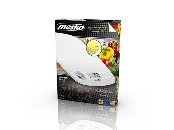 Mesko Home MS 3159w, Elektronisk kjøkkenvekt, 5 kg, 1 g, Hvit, Benkeplate, Oval