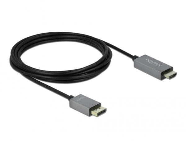 Delock - Adapterkabel - DisplayPort hann til HDMI hann - 3 m - grå, svart - 4K-støtte, aktiv