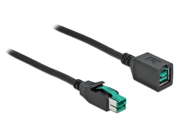 Delock - PoweredUSB extension cable - USB PlusPower (12 V) (hann) til USB PlusPower (12 V) (hunn) - 12 V - 2 m - svart