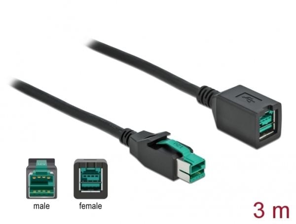 Delock - PoweredUSB extension cable - USB PlusPower (12 V) (hann) til USB PlusPower (12 V) (hunn) - 12 V - 3 m - svart
