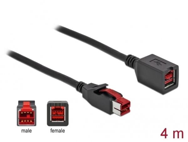 Delock - PoweredUSB extension cable - USB PlusPower (24 V) (hann) til USB PlusPower (24 V) (hunn) - 24 V - 4 m - svart