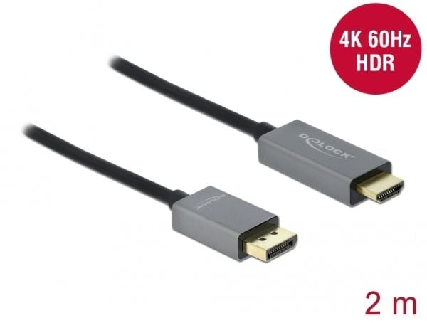 Delock - Adapterkabel - DisplayPort hann til HDMI hann - 2 m - grå, svart - 4K-støtte, aktiv