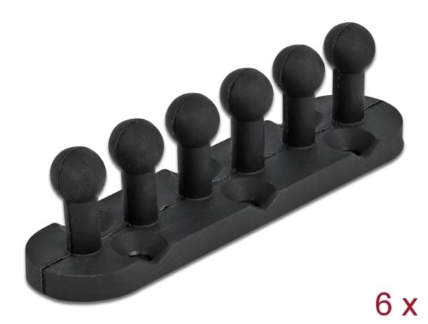 Delock - Kabelholder - skrivebordsmonterbar, overflatemonterbar, veggmonterbar - svart (en pakke 6)