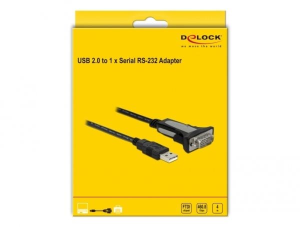 Delock - USB / seriell-kabel - USB (hann) til RS-232 (hann) - 4 m - tommelskruer - svart