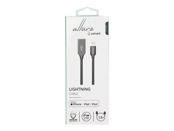 eSTUFF ES601165, 1,5 m, Lightning, USB A, Uros, Uros, Harmaa
