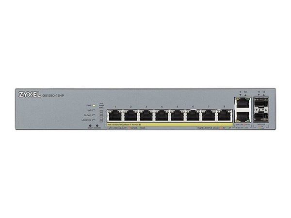 Zyxel GS1350-12HP - Switch - smart - 8 x 10/100/1000 (PoE+) + 2 x 10/100/1000 (opplink) + 2 x Gigabit SFP (opplink) - stasjonær, rackmonterbar - Po...