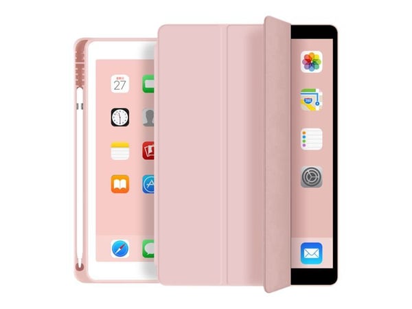 eSTUFF Pencil case - Skjermdeksel for nettbrett - polyuretanlær, termoplast-polyuretan (TPU) - rosa - 9.7" - for Apple 9.7-inch iPad (5. generasjon...