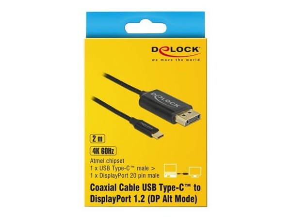 DeLOCK 83710, 2 m, USB Type-C, DisplayPort, Uros, Uros, Suora