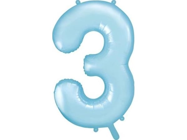 Party Deco Folieballong nummer 3, lyseblå, 86 cm, universal