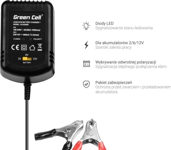 Green Cell ACAGM05, 2/6/12 V, Type C (Europlug), 0,6 A, 220-240 V, 50 Hz, Overlading