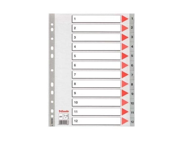 Register Esselte PP A4 1-12 grå  - (10 stk.)
