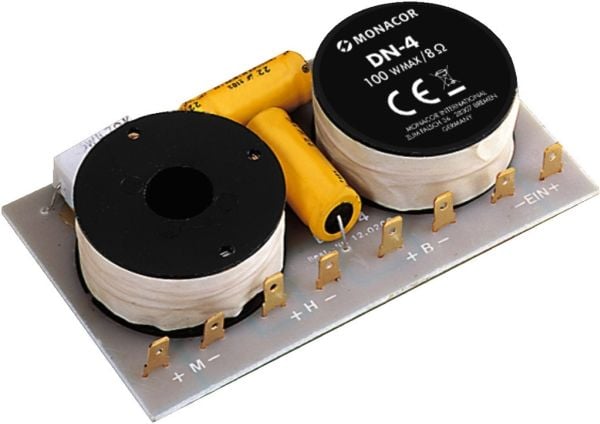 Monacor DN-4, Komponent-crossover, 3-veis systems, 100 W, 8 O, 650 - 6000 Hz, 12 dB