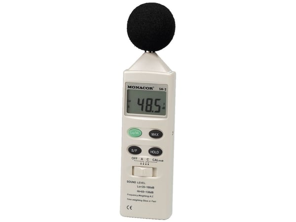 Monacor SM-2, Digitalt, A-vektende, C-weighting, Hurtig, Sakte, 35 - 130 dB, 1,5 dB, 0,1 dB