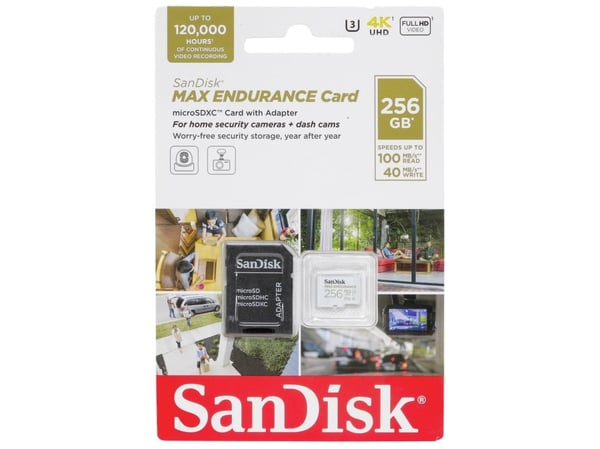 SanDisk Max Endurance - Flashminnekort (microSDXC til SD-adapter inkludert) - 256 GB - Video Class V30 / UHS-I U3 / Class10 - microSDXC UHS-I
