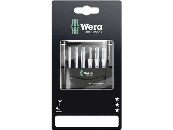 Wera Bit-Check 6 Universal 2 SB - Spissett for skrutrekker - 6 deler - torx, phillips, pozidriv - T15, T20, T25, PH2, PZ1, PZ2 - heksagonal - lengd...