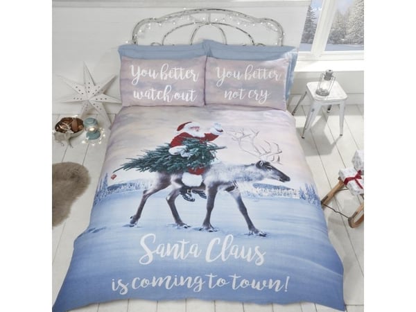 Julemanden ''Santa's Coming to Town'' sengetøj til dobbeltdyne, 220x230cm