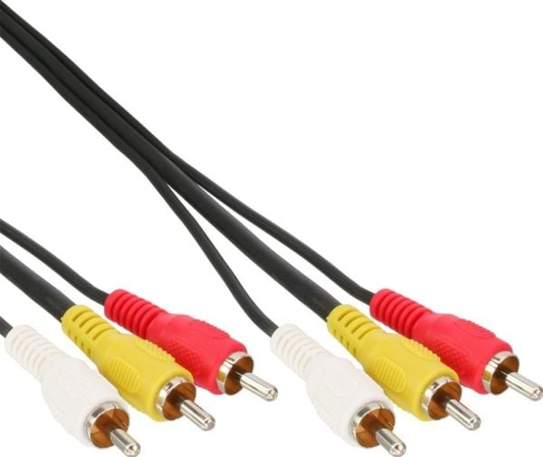 InLine 3 x RCA M-M 10m, 10 m, 3 x RCA, 3 x RCA, Sort, Hanstik/Hanstik, 1 stk.