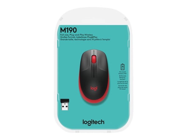 Logitech M190 - Mus - optisk - 3 knapper - trådløs - USB trådløs mottaker - rød