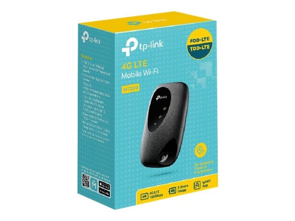 TP-Link M7200, Matkapuhelinverkon reititin, Musta, Kannettava, 802.11b, 802.11g, Wi-Fi 4 (802.11n), 300 Mbit/s, 3G, 4G