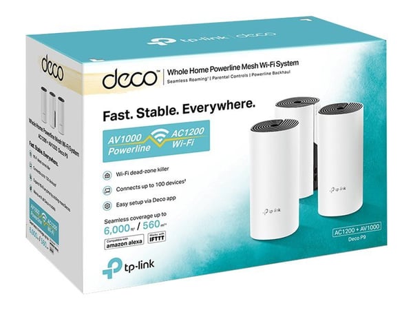 TP-Link Deco P9 - Wi-Fi-system - (3 rutere) - inntil 6000 kvadratfot 1GbE - Wi-Fi 5 - Dobbeltbånd