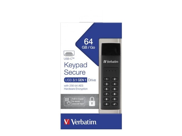 Verbatim Keypad Secure - USB-flashstasjon - kryptert - 64 GB - USB-C 3.1