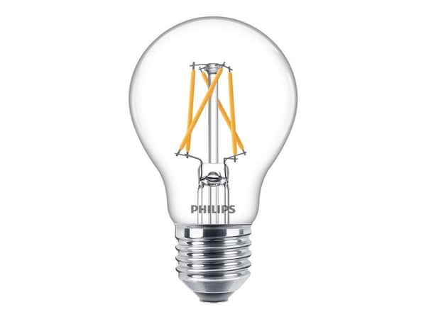 Philips LED Classic - LED-filamentlyspære - form: A60 - E27 - 7.5 W (ekvivalent 60 W) - klasse F - varmhvitt/flammelys - 2200/2500/2700 K - gjennom...