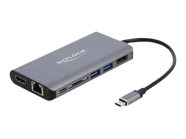 Delock - Ekstern videosovitin - USB-C 3.1 Gen 1 - HDMI, DisplayPort, RJ-45, USB 3.0 - grå - detailsalg