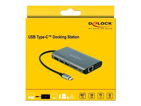 Delock - Ekstern videosovitin - USB-C 3.1 Gen 1 - HDMI, DisplayPort, RJ-45, USB 3.0 - grå - detailsalg