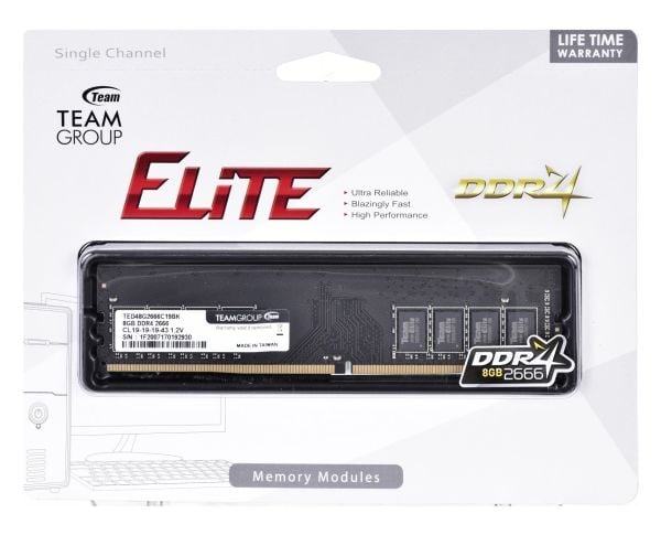 Team Elite - DDR4 - modul - 8 GB - DIMM 288-pin - 2666 MHz / PC4-21300 - CL19 - 1.2 V - ikke-bufret - ikke-ECC