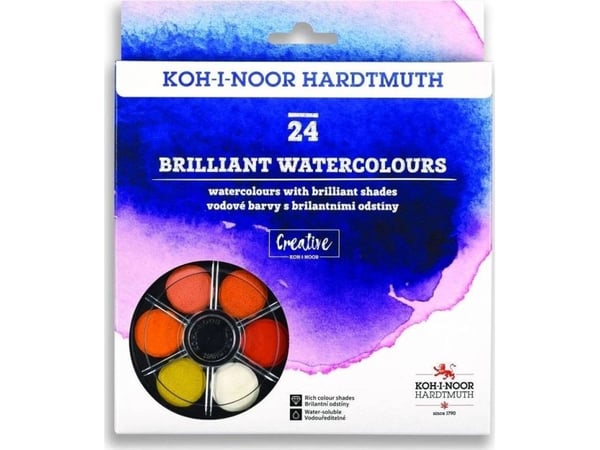 Koh I Noor akvarellfarger Brilliant 24 farger runde