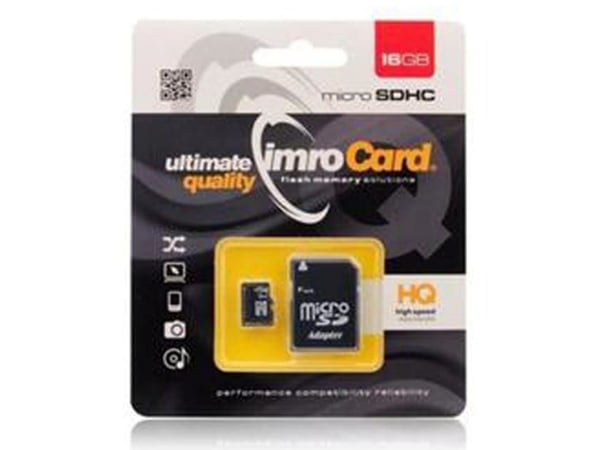 IMRO 10/16G UHS-I ADP, 16 GB, MicroSDHC, Luokka 10, UHS-I, 82 MB/s, 21 MB/s
