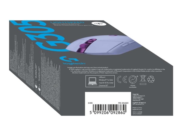 Logitech G G305 - Mus - optisk - 6 knapper - trådløs - 2.4 GHz - USB trådløs mottaker - lilla