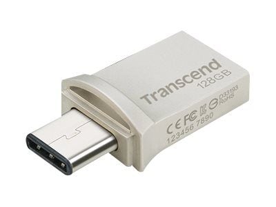 Transcend JetFlash 890 - USB flash-enhet - 128 GB - USB 3.1 Gen 1 / USB-C - silver