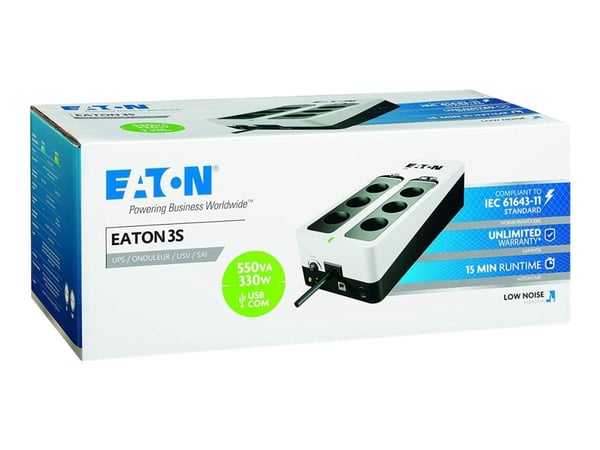 Eaton 3S 550 - UPS - AC 220-240 V - 330 watt - 550 VA - enkeltfase - USB - utgangskontakter: 6
