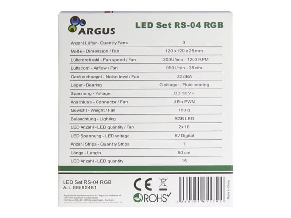 Argus RS-04 RGB - Insert tuulettimella - 120 mm (3 kpl)