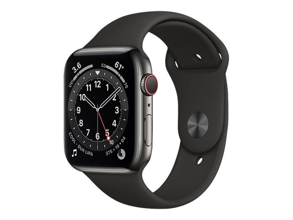 Apple Watch Series 6 (GPS + Cellular) - 40 mm - rustfritt grafittstål - smartklokke med sportsbånd - fluorelastomer - svart - båndbredde: S/M/L - 3...