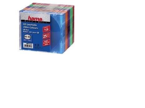 Hama CD Slim Box Pack of 25, Coloured, 1 levyt, Monivärinen, Muovi, 145 mm, 131 mm, 125 mm