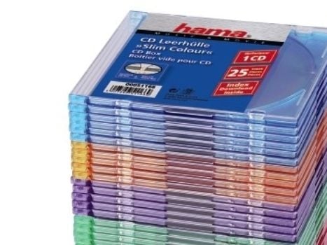 Hama CD Slim Box Pack of 25, Coloured, 1 levyt, Monivärinen, Muovi, 145 mm, 131 mm, 125 mm