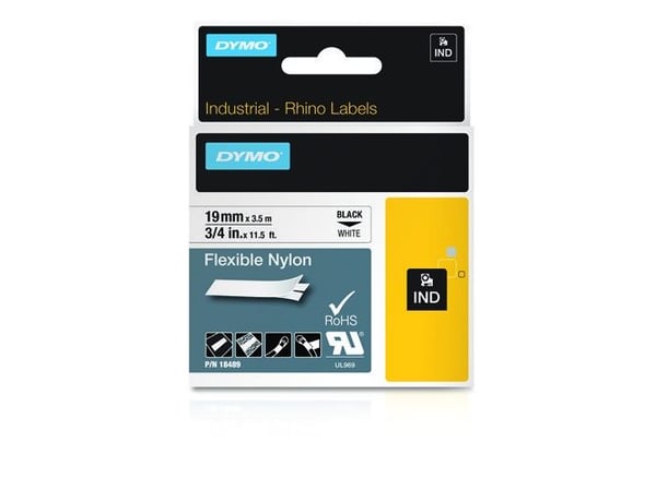 DYMO RhinoPRO - Nylon - hvit - Roll (1.9 cm x 3.5 m) 1 kassett(er) fleksibelt bånd - for DYMO ILP219; Rhino 4200, 6000, 6000 Hard Case Kit; RhinoPR...