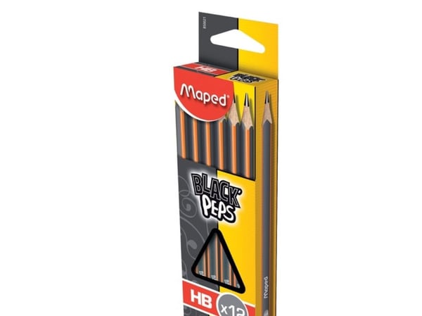 Maped Black''Peps HB, HB, Svart, Oransje, 12 stykker