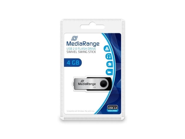 MediaRange MR907, 4 GB, USB Type-A / Micro-USB, 2.0, 13 MB/s, Taittuva, musta, Hopea