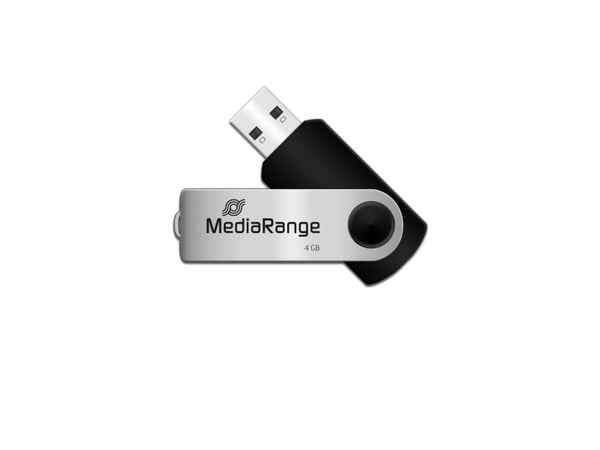MediaRange MR907, 4 GB, USB Type-A / Micro-USB, 2.0, 13 MB/s, Taittuva, musta, Hopea