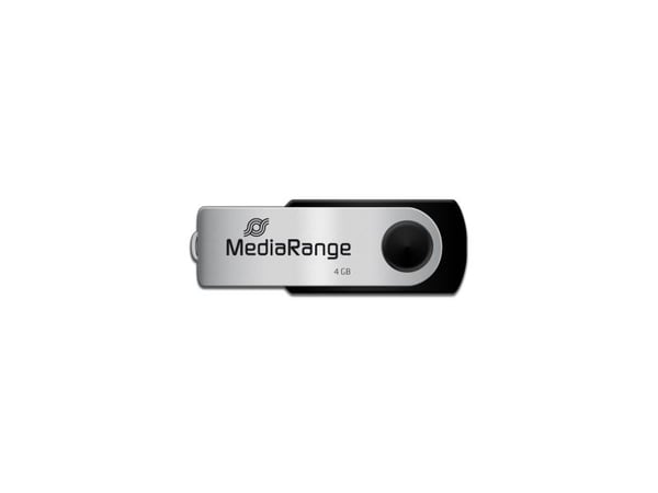 MediaRange MR907, 4 GB, USB Type-A / Micro-USB, 2.0, 13 MB/s, Taittuva, musta, Hopea