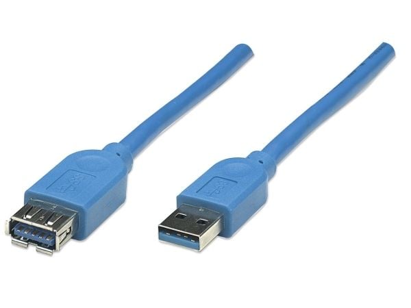 Manhattan 322379, 2 m, USB A, USB A, USB 3.2 Gen 1 (3.1 Gen 1), Hankjønn/hunkjønn, Blå