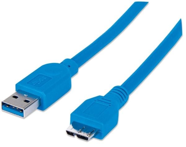Manhattan USB 3.0, A/Micro-B, 1 m, 1 m, USB A, Micro-USB B, USB 3.2 Gen 1 (3.1 Gen 1), Hankjønn/hankjønn, Blå