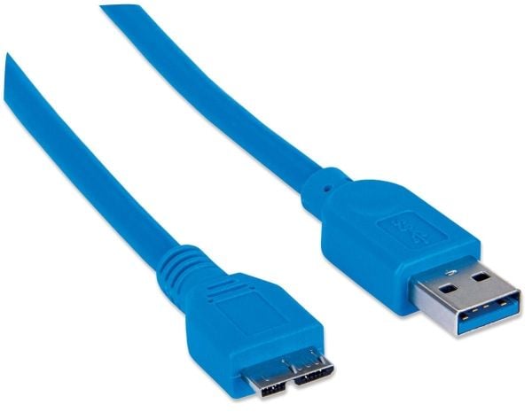Manhattan 325424, 2 m, USB A, Micro-USB B, USB 3.2 Gen 1 (3.1 Gen 1), Hankjønn/hankjønn, Blå