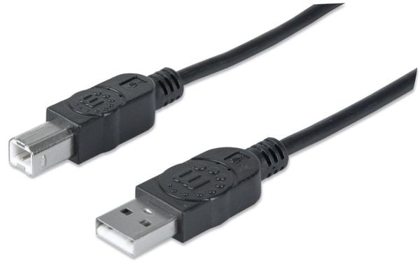 Manhattan 333382, 3 m, USB A, USB B, USB 2.0, Hankjønn/hankjønn, Sort