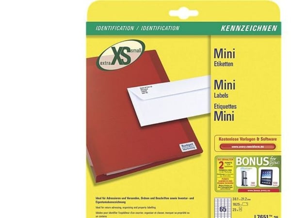 Avery - Hvit - A4 (210 x 297 mm) 1625 etikett(er) (25 ark x 65) adresselapper