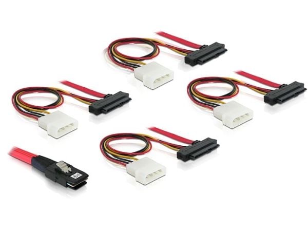 Delock - SAS intern kabel - 36-pins 4i Mini MultiLane til 4-pin intern strøm, 29-pins intern SAS (SFF-8482) - 1 m